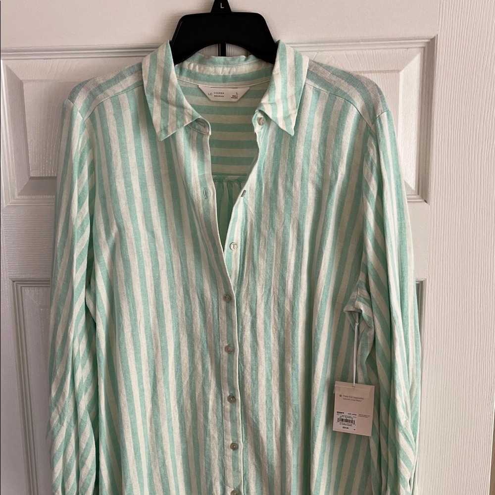 LC Lauren Conrad Mint Green Striped Button Down Shirt